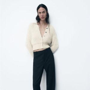 Zara Fuzzy Cardigan Pale Yellow